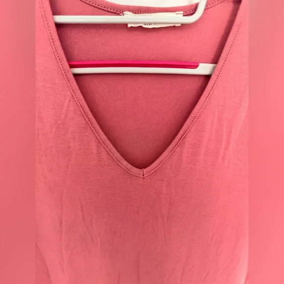 Jolie Dusty Rose Maxi T-Shirt Dress V-Neck Side Slit Made in USA Midi Dress - Picture 3 of 9